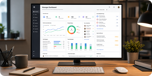 Manager dashboard showing mapped ZoikoTime context and team overview