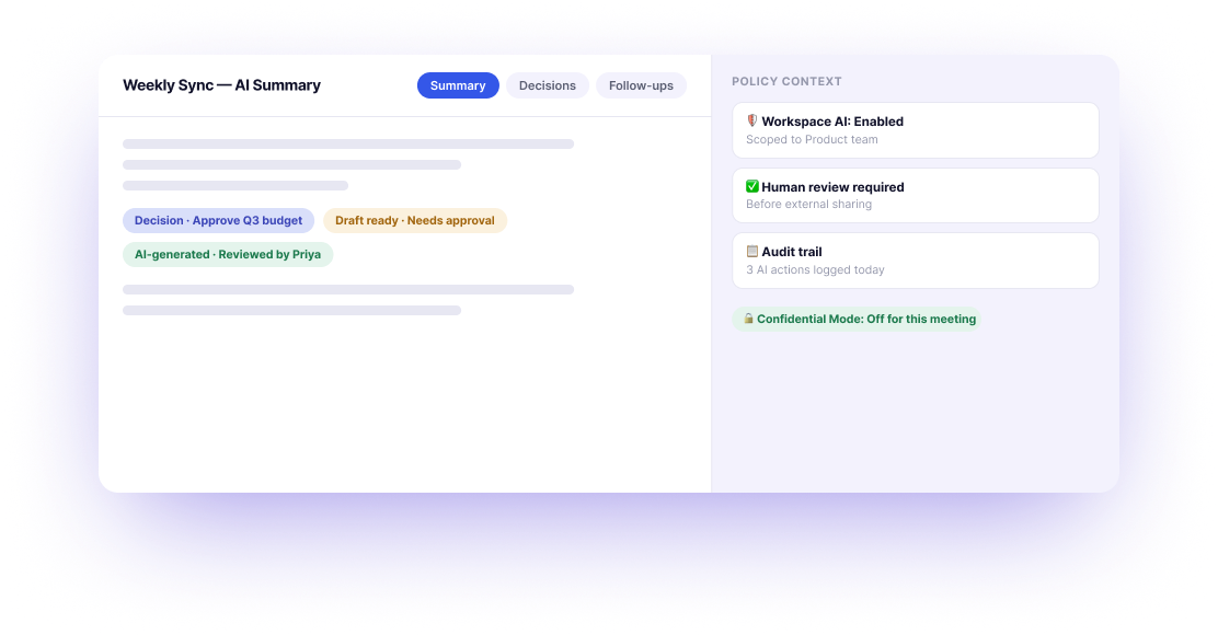 Sema AI meeting summary and policy context workspace