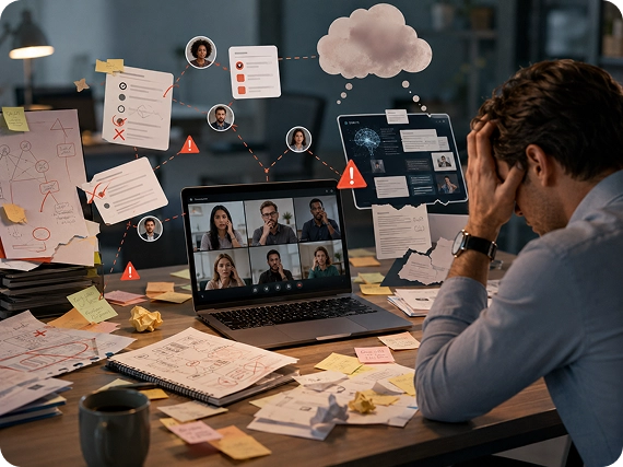 Scattered meeting notes, decisions, and follow-ups